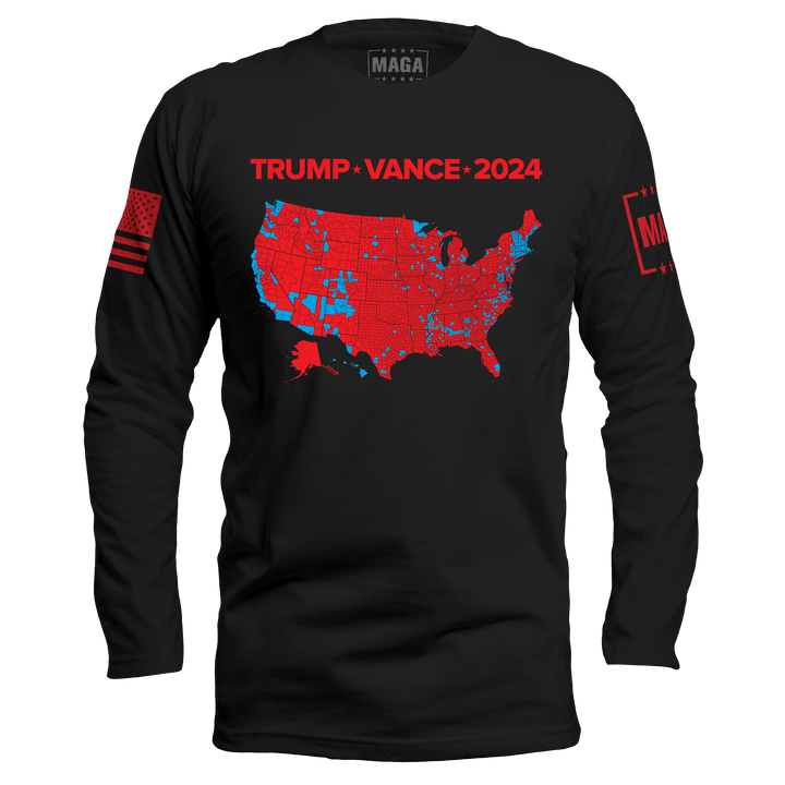 Black / S Trump Vance 2024 Electoral Map Long Sleeve maga trump