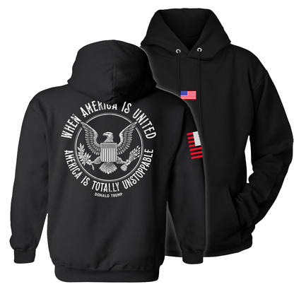 Black / S When America is United Hoodie maga trump