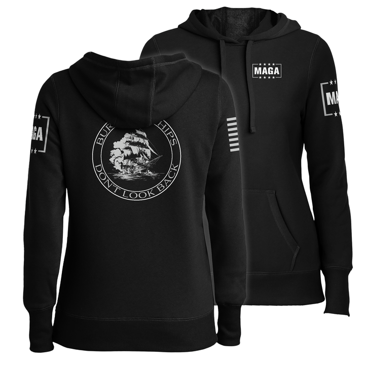 Black / XS Burn the Ships Ladies Hoodie maga trump