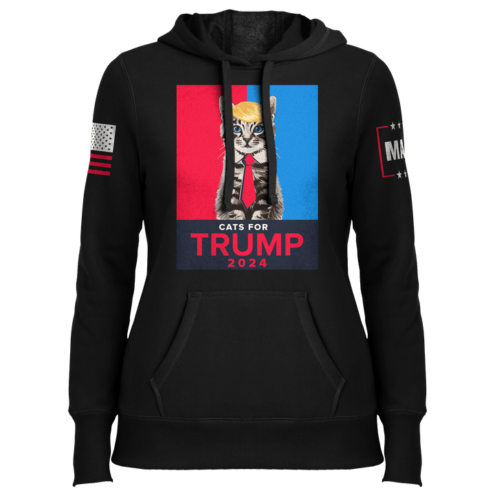 Black / XS Cats For Trump 2024 Ladies Hoodie maga trump