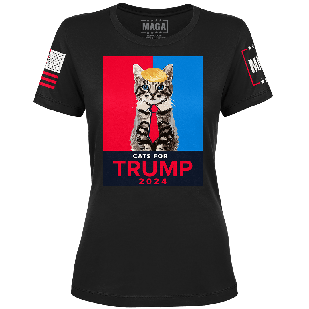 Black / XS Cats For Trump 2024 Ladies Tee maga trump