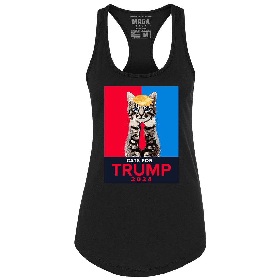 Black / XS Cats For Trump 2024 Racerback Tank Top maga trump