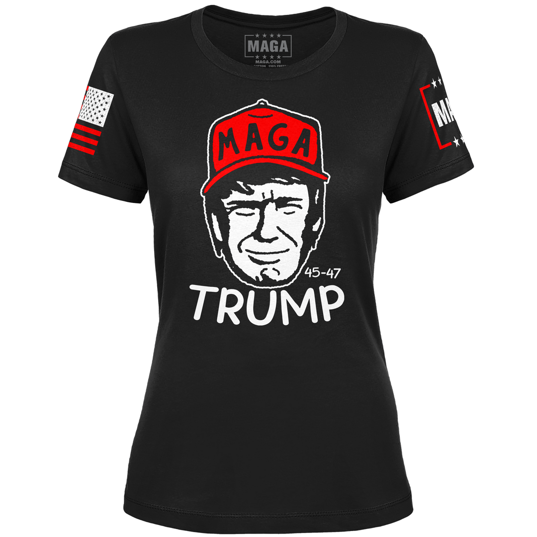 Black / XS Doodle Trump Ladies Tee maga trump