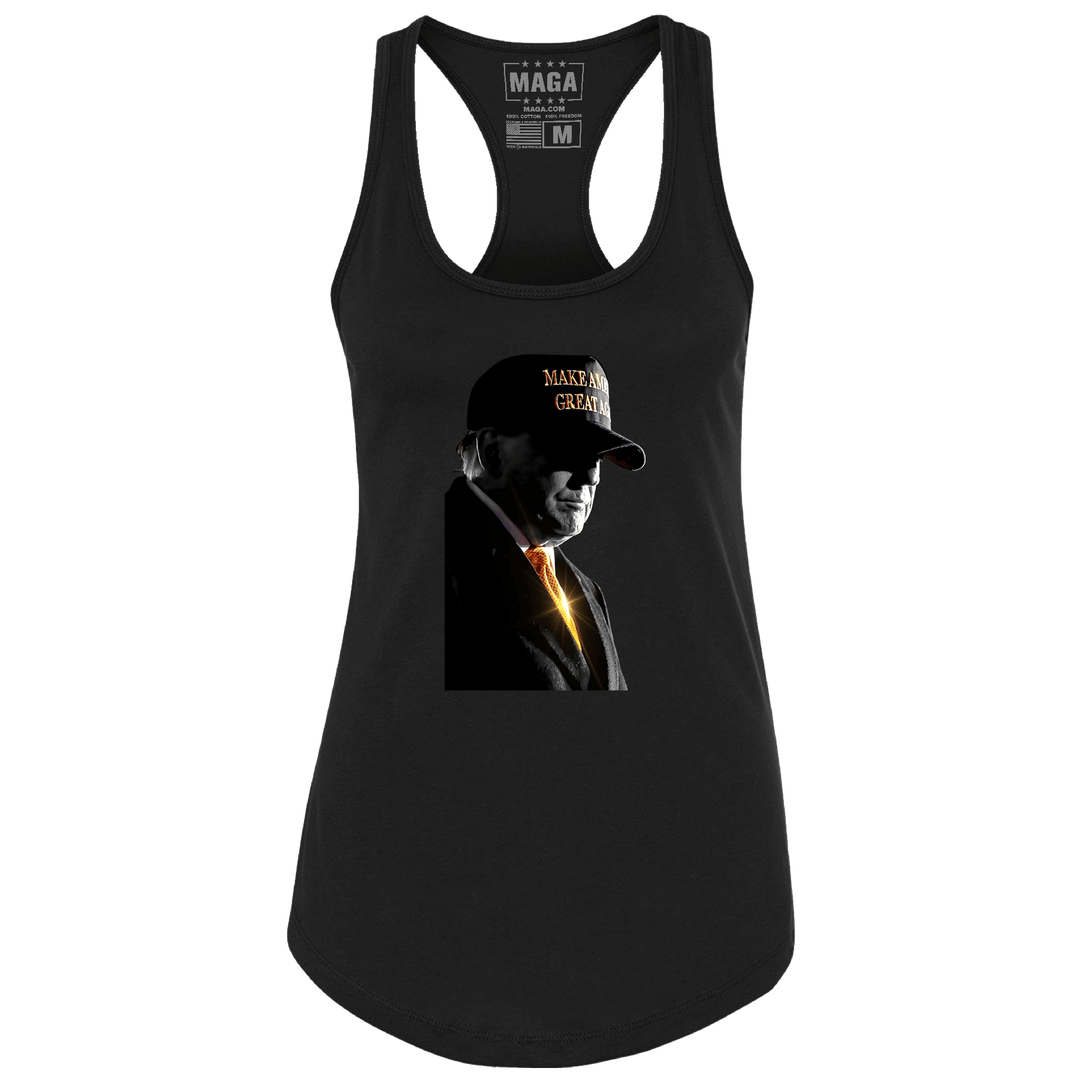 Black / XS Golden MAGA Ladies Racerback Tank Top maga trump