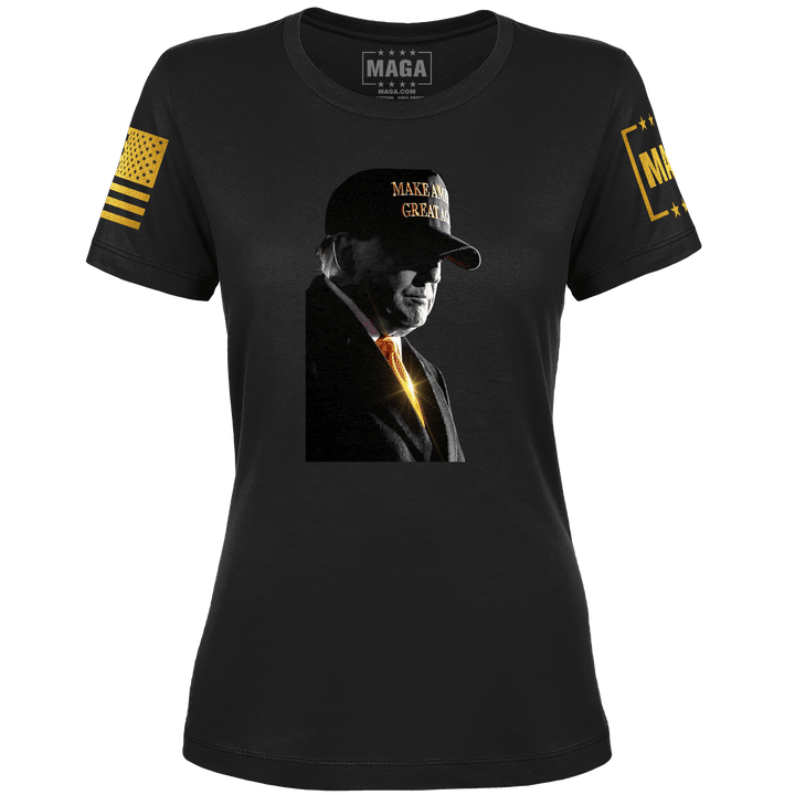 Black / XS Golden MAGA Ladies Tee maga trump