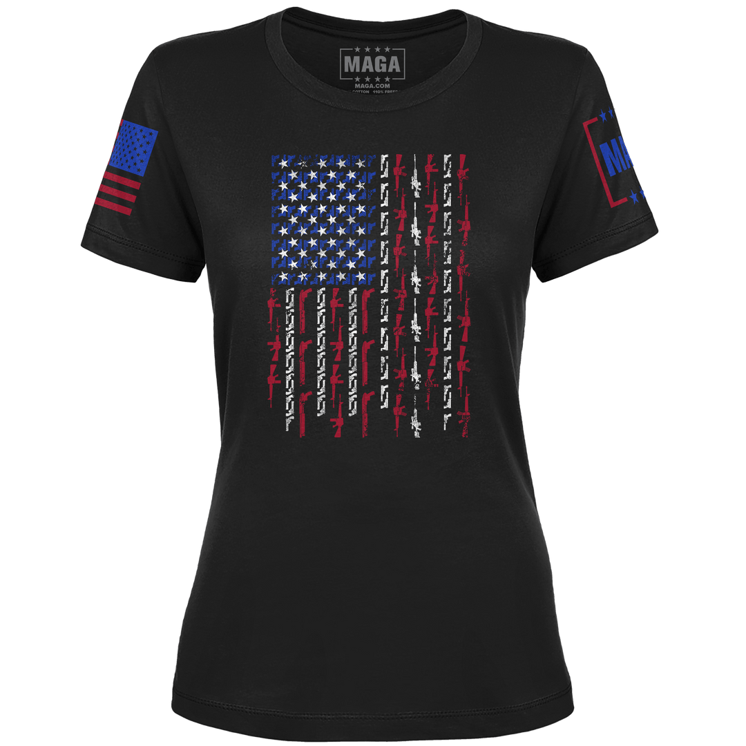 Black / XS Gun Flag Ladies Tee maga trump