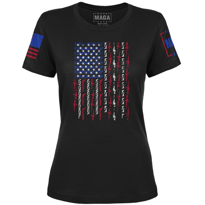 Black / XS Gun Flag Ladies Tee maga trump