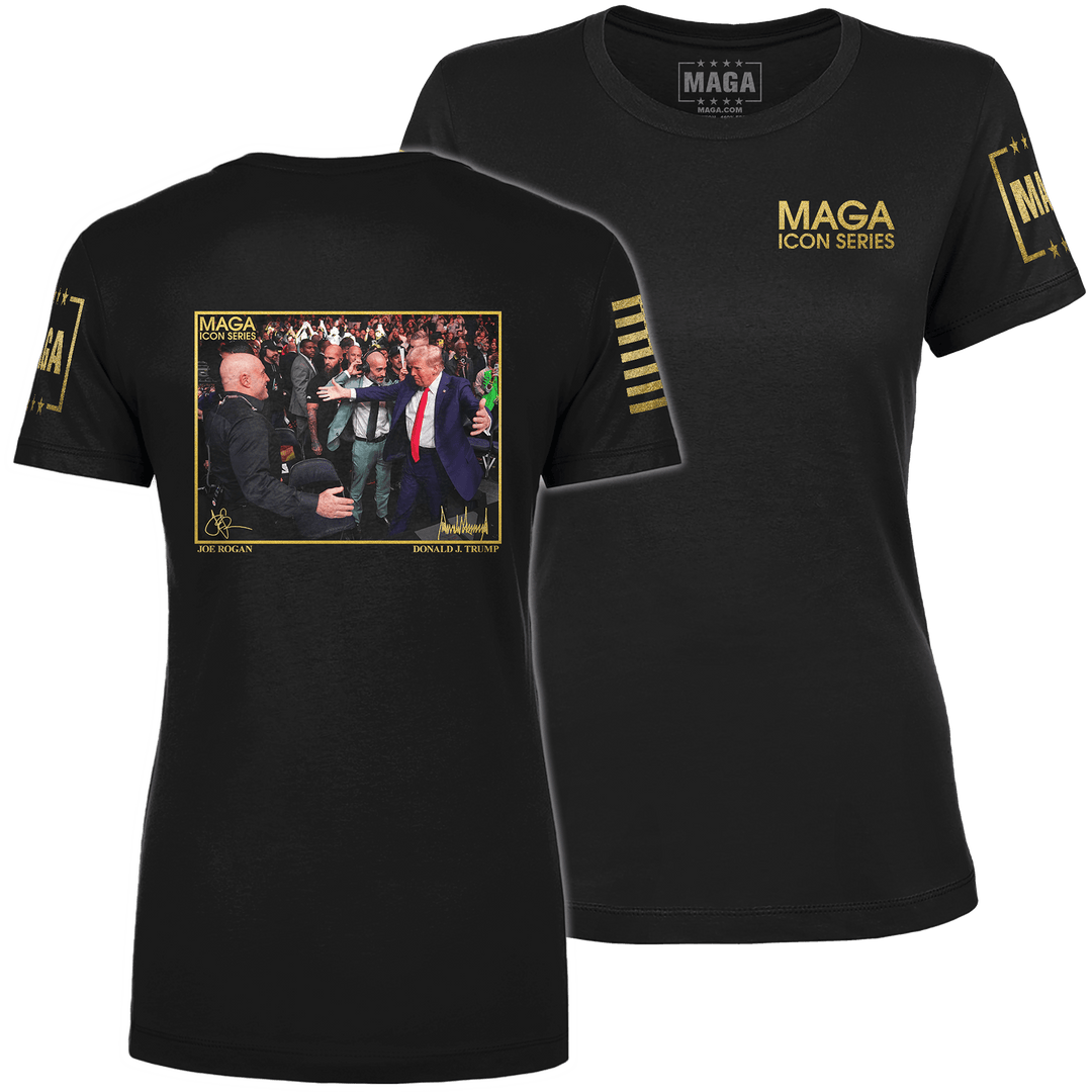 Black / XS Icon Series - Joe Rogan and Trump Ladies Tee maga trump