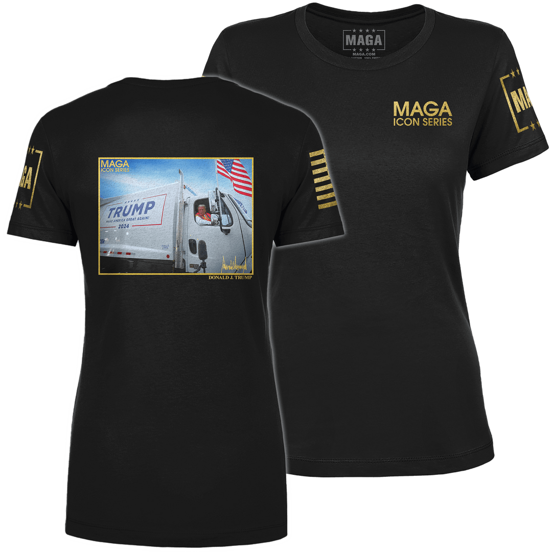 Black / XS Icon Series - Trump Garbage Truck Ladies Tee maga trump