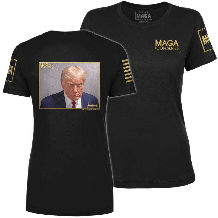 Black / XS Icon Series - Trump Mug Shot Ladies Tee maga trump