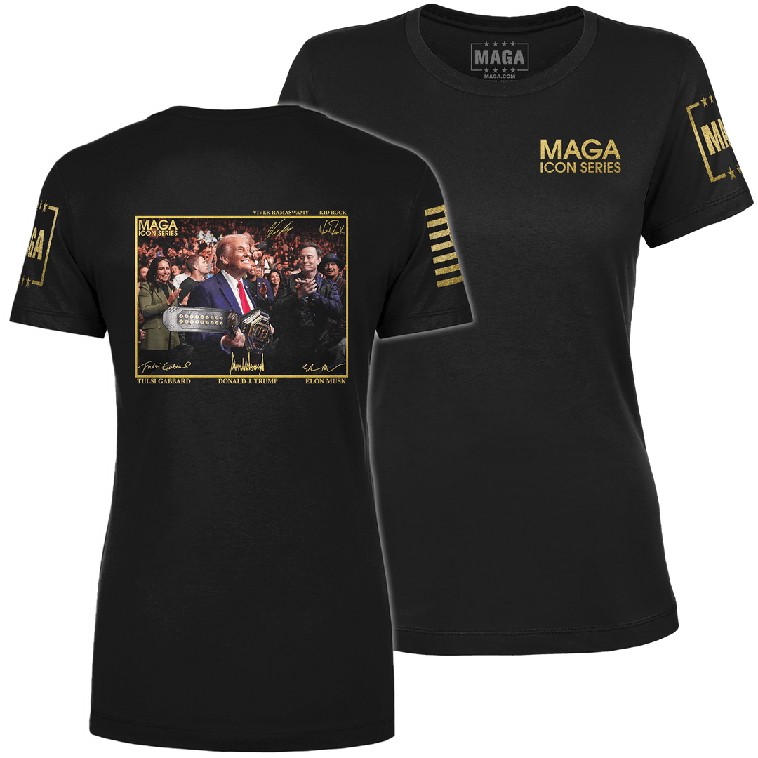 Black / XS Icon Series - Trump with UFC Belt Ladies Tee maga trump