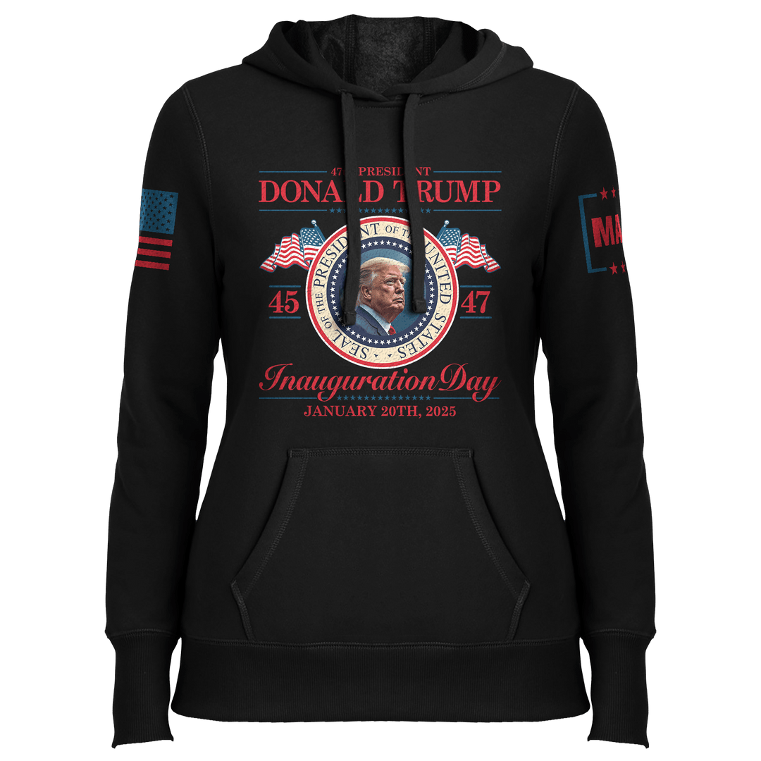 Black / XS Inauguration Day Ladies Hoodie maga trump