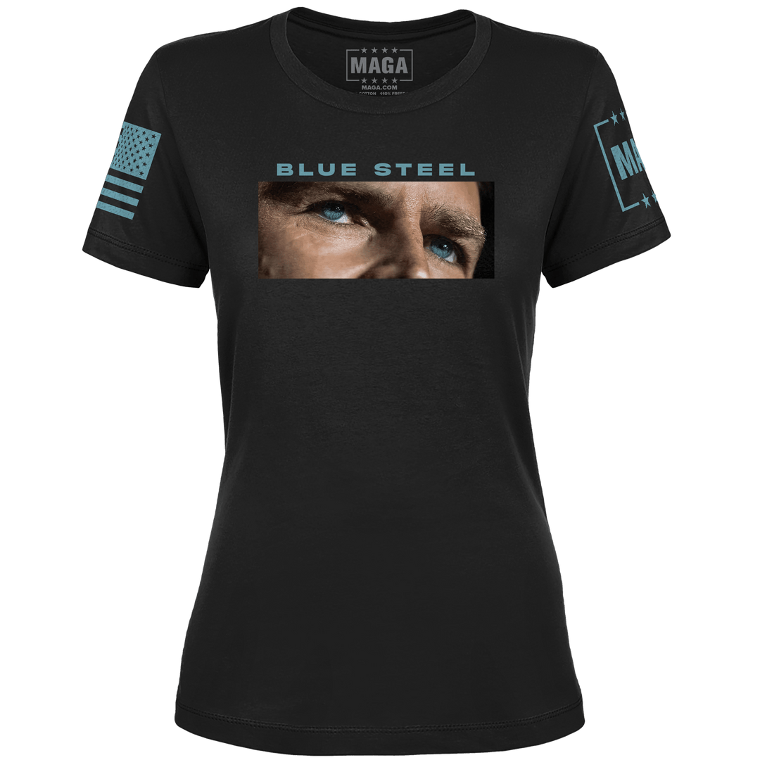 Black / XS JD Vance - Blue Steel Ladies Tee maga trump