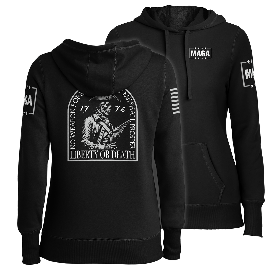 Black / XS Liberty or Death Skull Patriot Ladies Hoodie maga trump