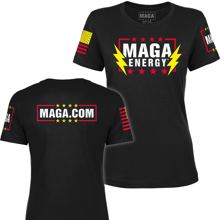 Black / XS MAGA ENERGY SHIRT (TRI COLOR) Ladies Tee maga trump