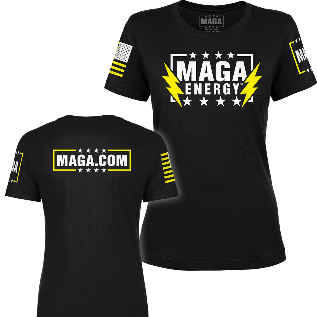 Black / XS MAGA ENERGY SHIRT (YELLOW AND WHITE) Ladies Tee maga trump