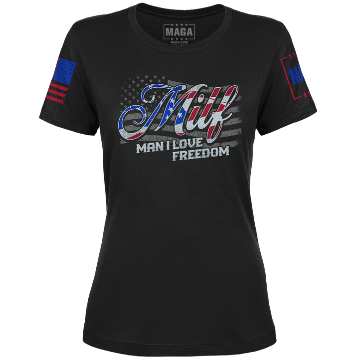 Black / XS MILF: Man I Love Freedom Ladies Tee maga trump