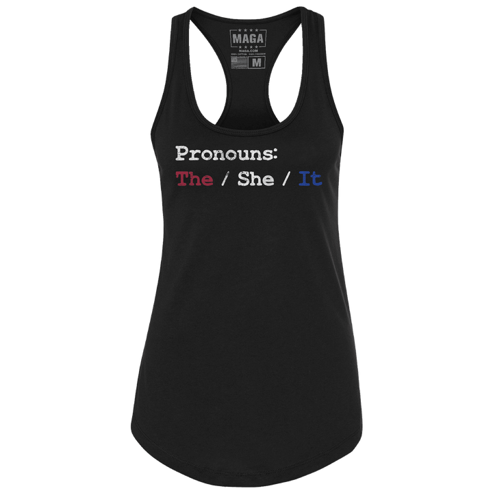 Black / XS Pronouns Ladies Racerback Tank maga trump