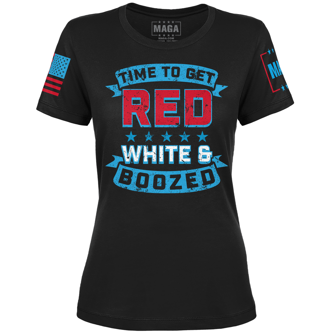 Black / XS Red White & Boozed Ladies Tee maga trump