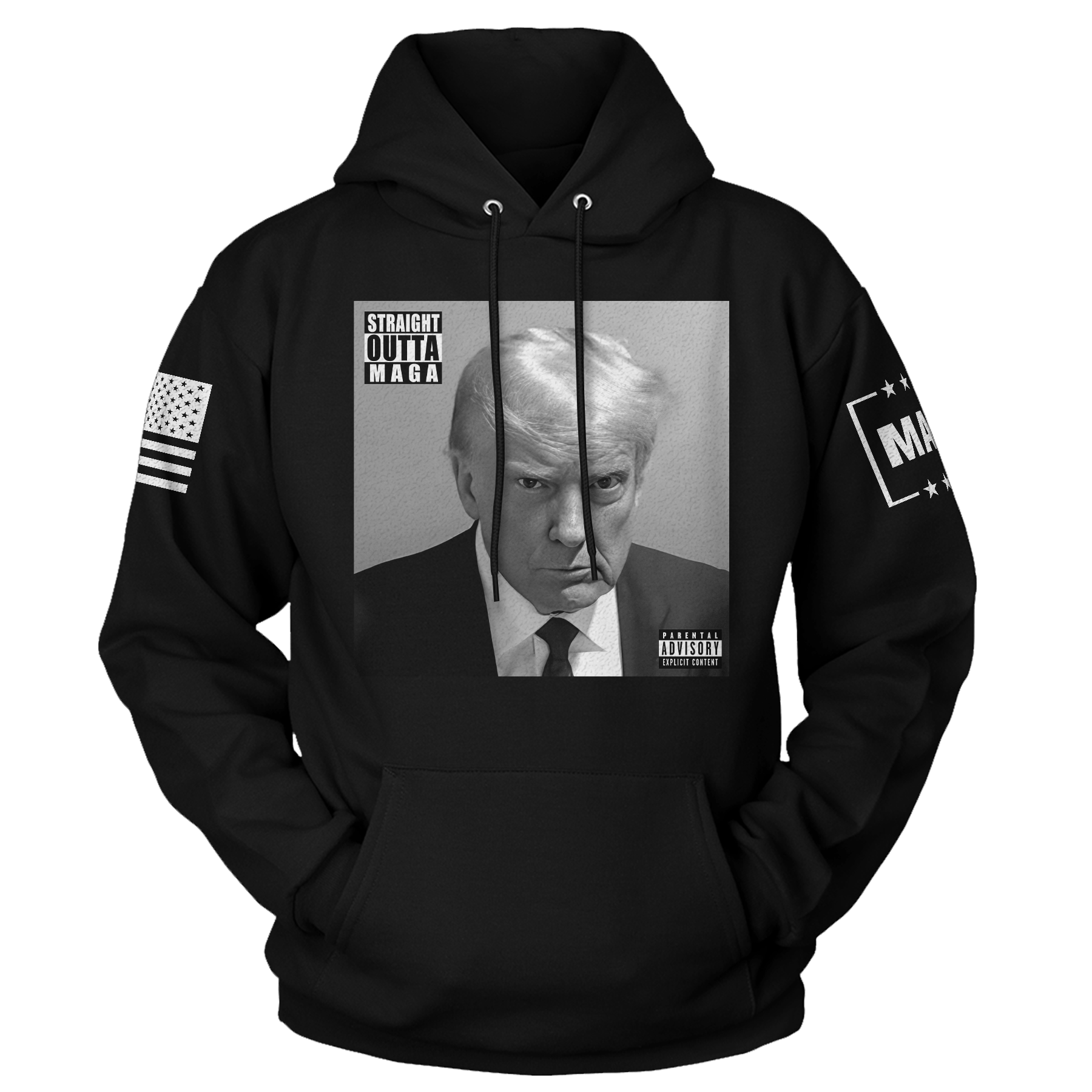 Black / XS Trump Mug Shot - Straight Outta MAGA Hoodie maga trump