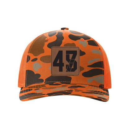 Blaze Duck Camo/Blaze / Black 4547 Leather Patch Hunting Hats maga trump
