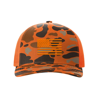 Blaze Duck Camo/Blaze / Orange USA Flag Hunting Hats maga trump