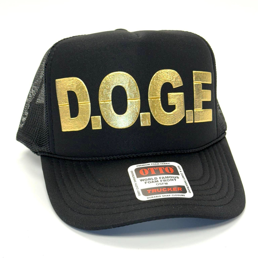 CAP 5 Panel High Crown Mesh Back Trucker Hat / Black Department of D.O.G.E maga trump