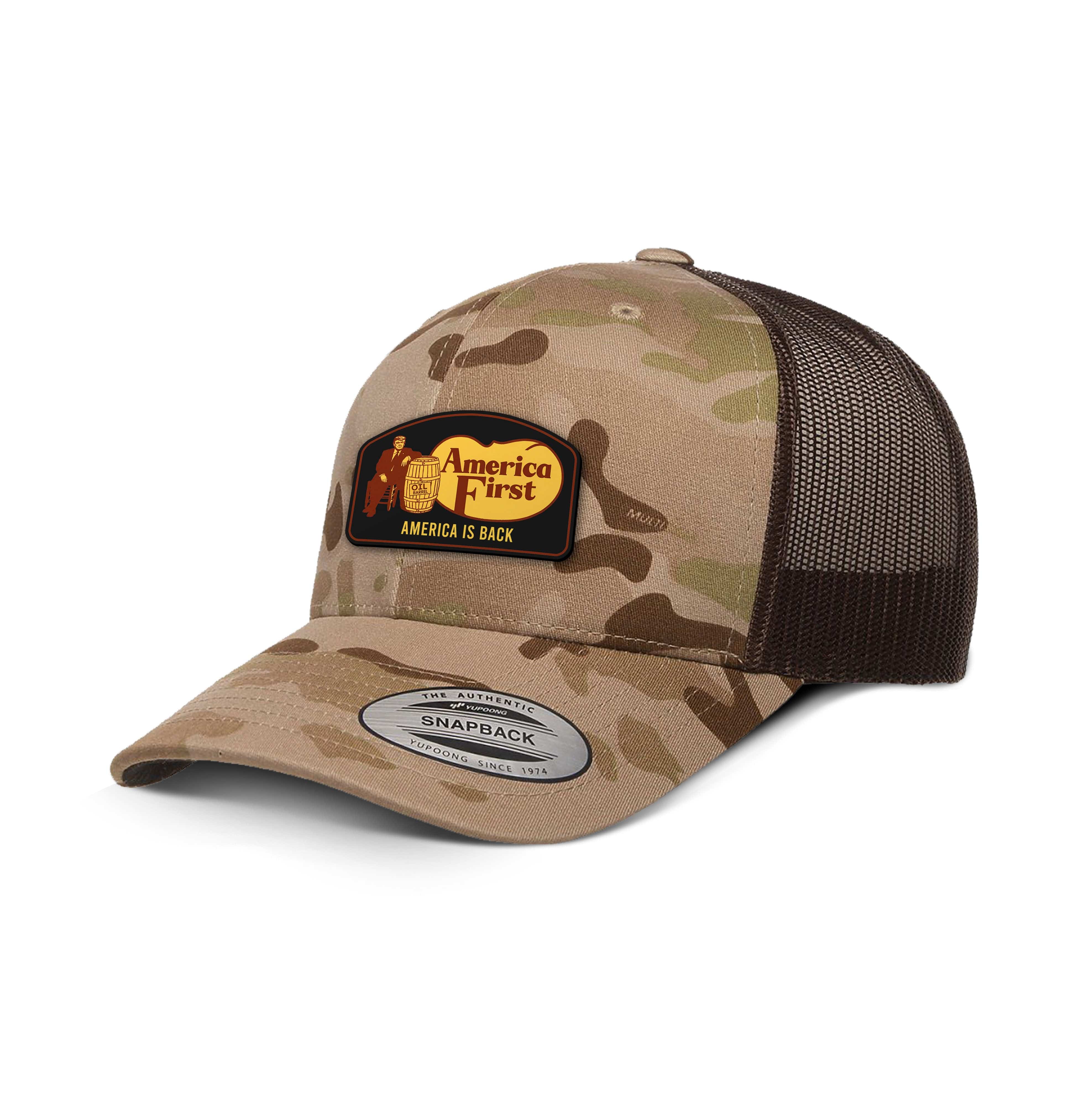 Classics Six-Panel Retro Trucker Cap / Arid Brown / OS AMERICA FIRST Camo Edition Trucker Hat maga trump