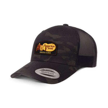 Classics Six-Panel Retro Trucker Cap / Black Multicam / OS AMERICA FIRST Camo Edition Trucker Hat maga trump