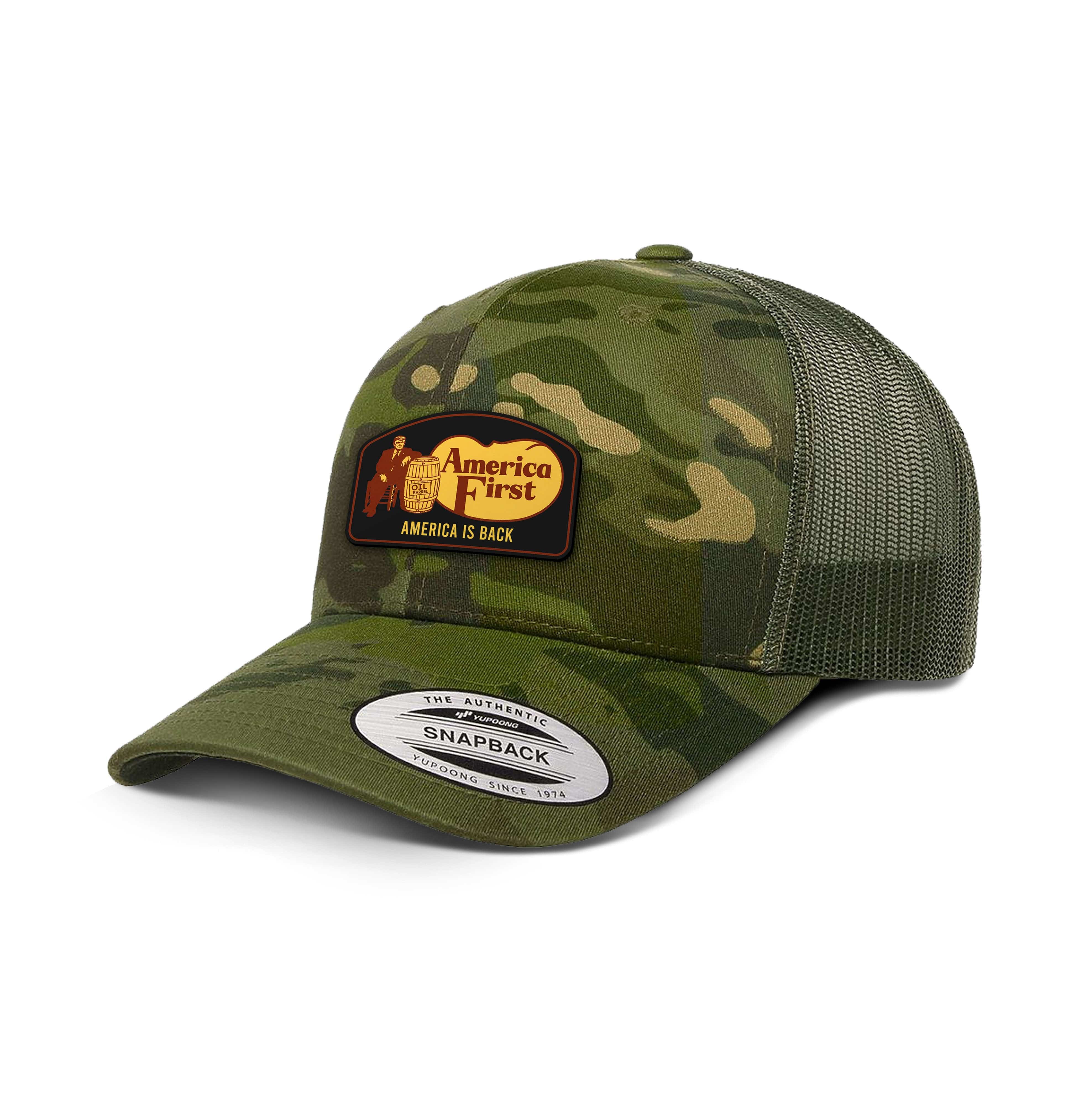 Classics Six-Panel Retro Trucker Cap / Tropic Green / OS AMERICA FIRST Camo Edition Trucker Hat maga trump