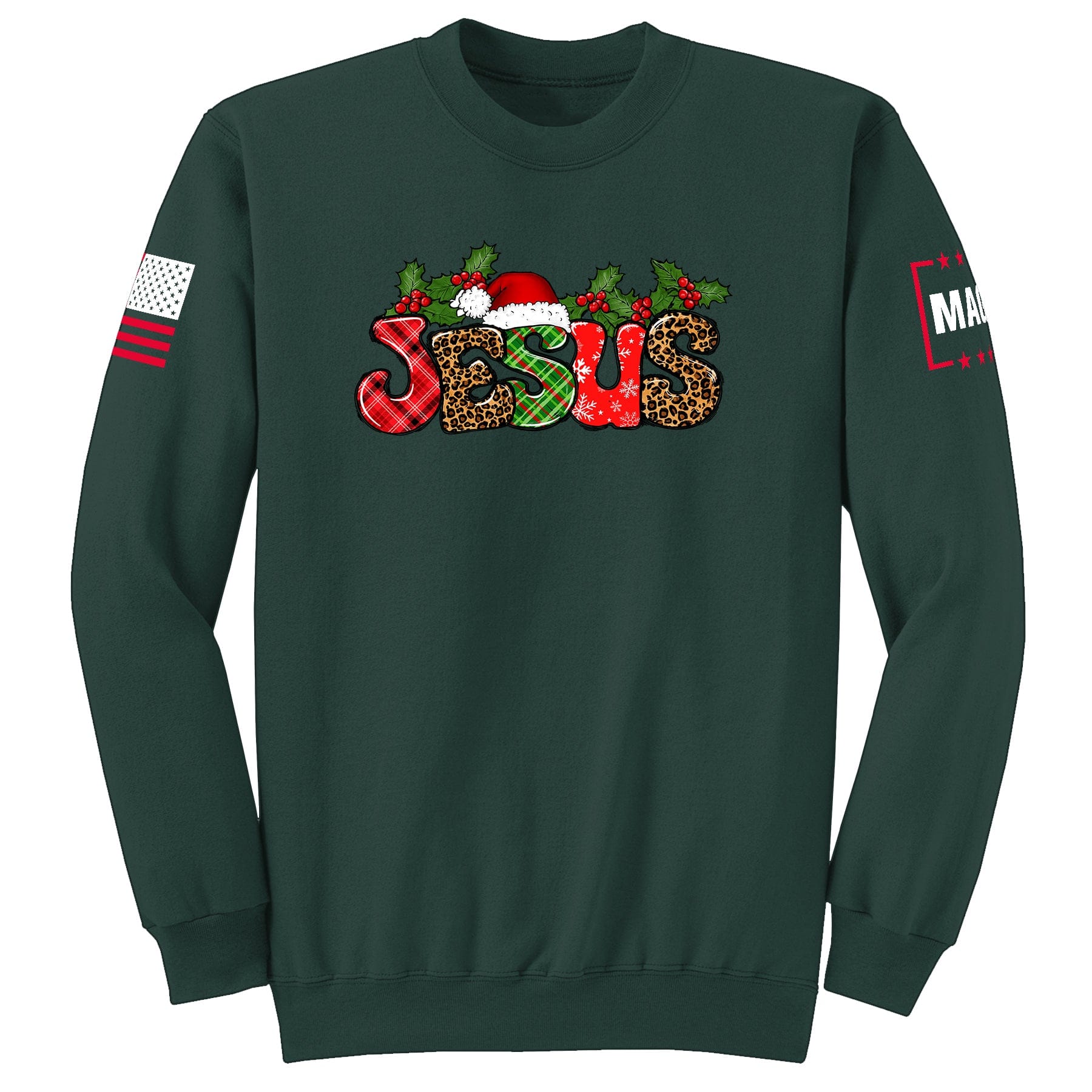Dark Green / S Jesus Christmas Sweatshirt maga trump