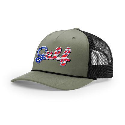 Five Panel Trucker with Rope / Heather Gray/Black / OS Gulf of America Rope Trucker Hat maga trump