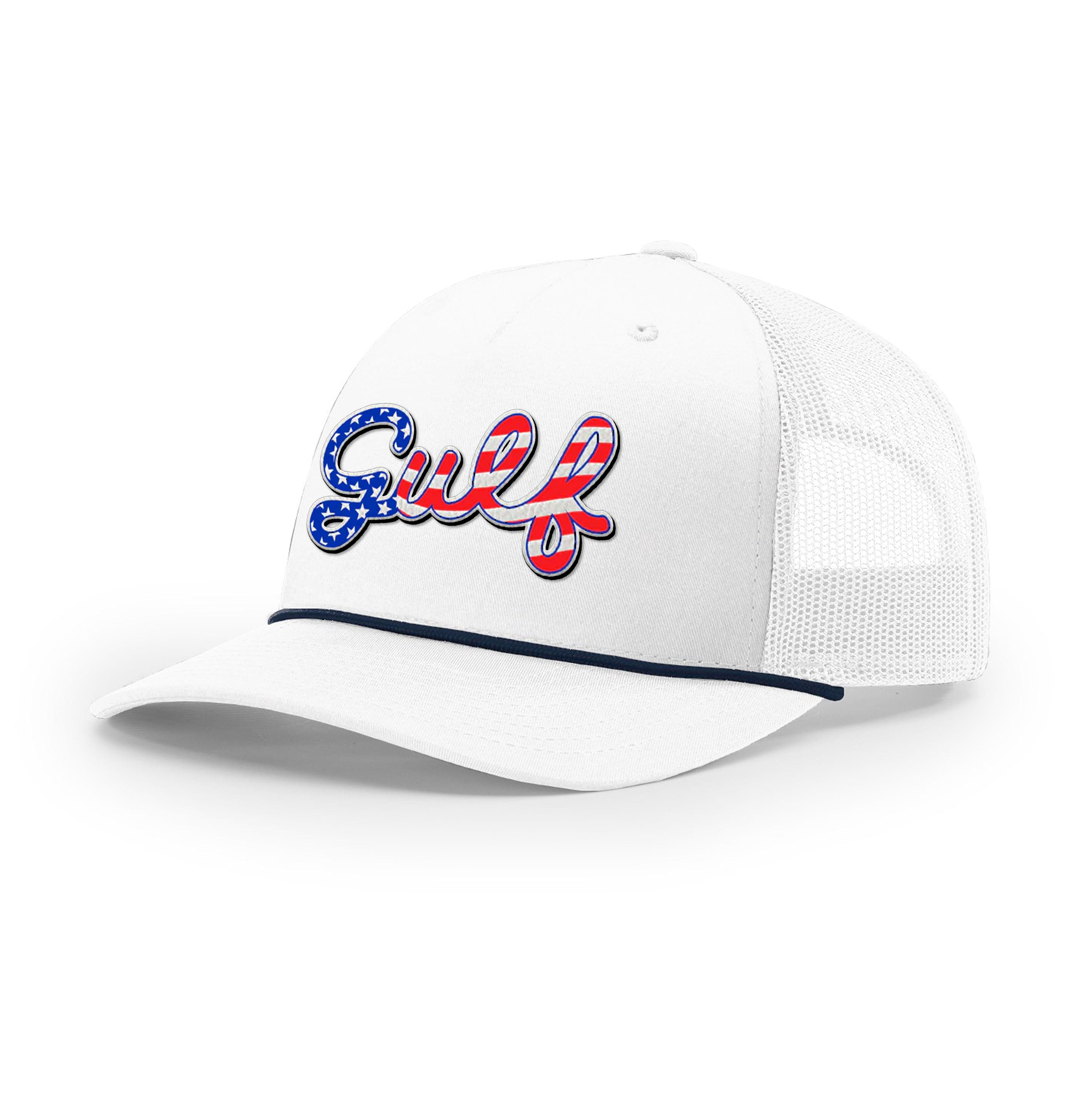 Five Panel Trucker with Rope / White/Navy / OS Gulf of America Rope Trucker Hat maga trump