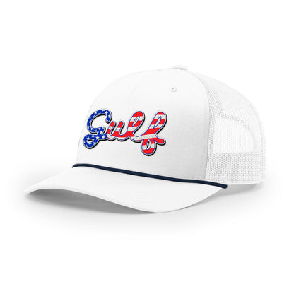 Five Panel Trucker with Rope / White/Navy / OS Gulf of America Rope Trucker Hat maga trump
