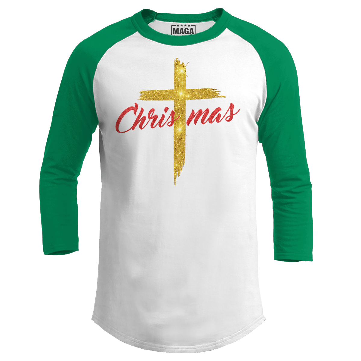Green / S Christmas Cross Raglan maga trump