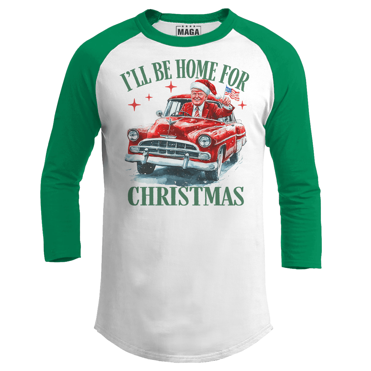 Green / S I'll be Home for Christmas Raglan maga trump