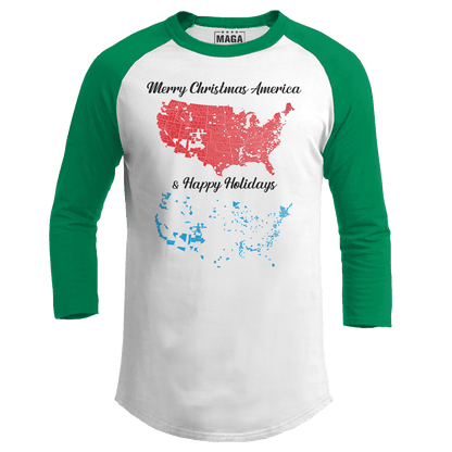Green / S Merry Christmas America and Happy Holidays Raglan maga trump
