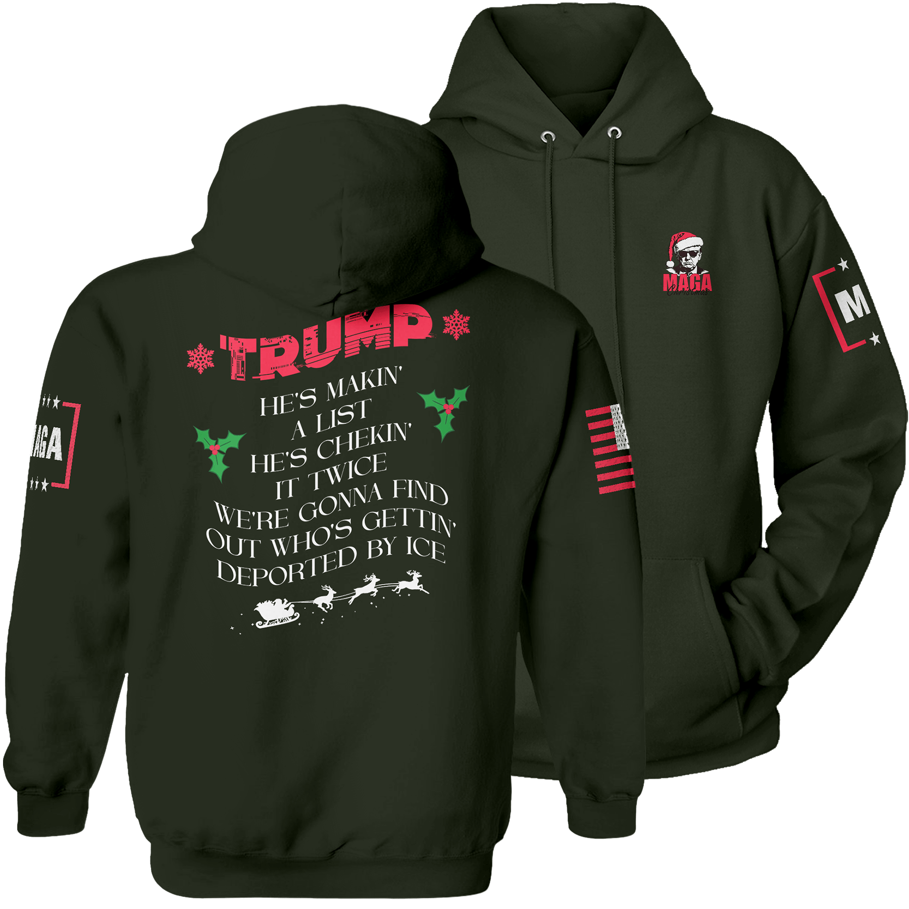 Green / S Trump Santa - Making A List Hoodie maga trump