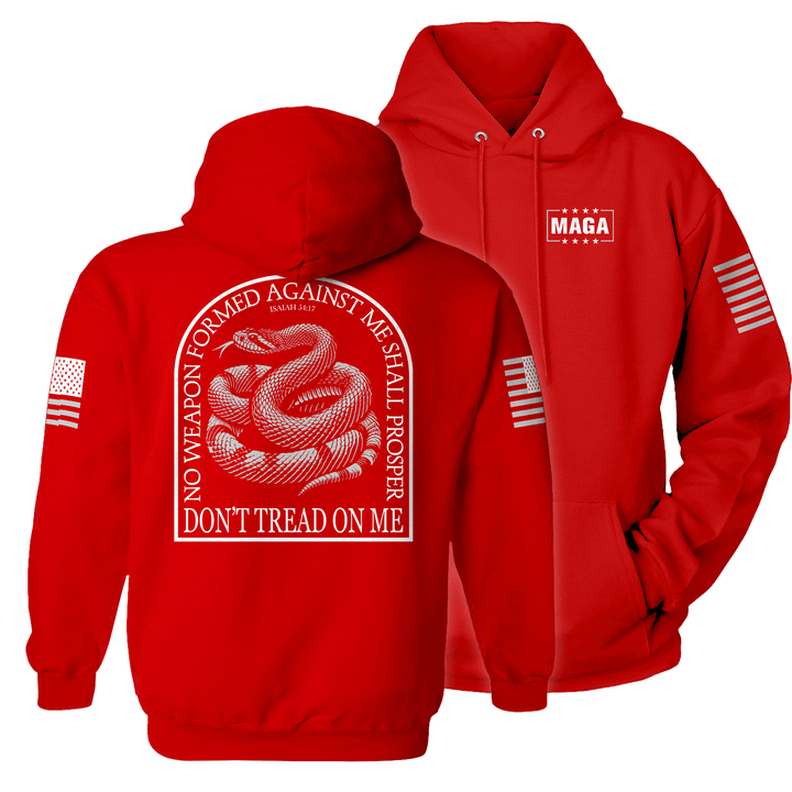 Hoodie / Red / XS No Weapon Formed Against Me - Don't Tread On Me maga trump