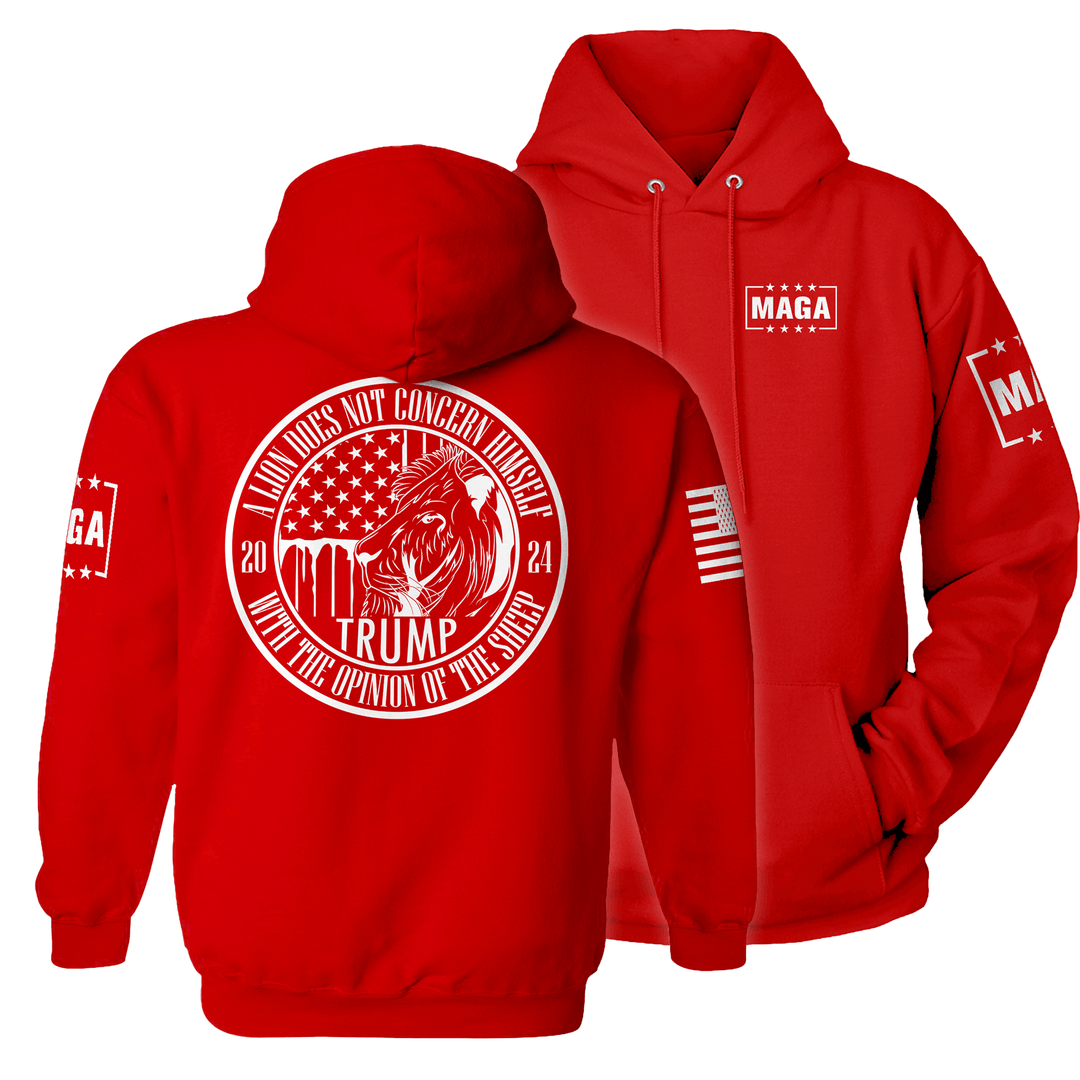 Hoodie / Red / XS Trump 24 A Lion Does Not Concern Himself maga trump