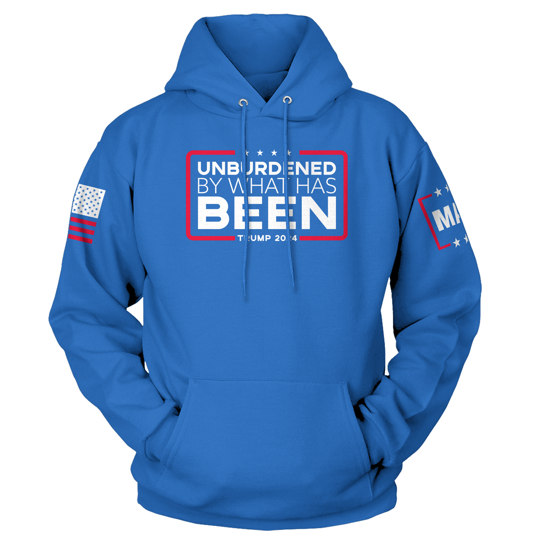 Hoodie / Royal / XS Unburdened by What Has Been maga trump