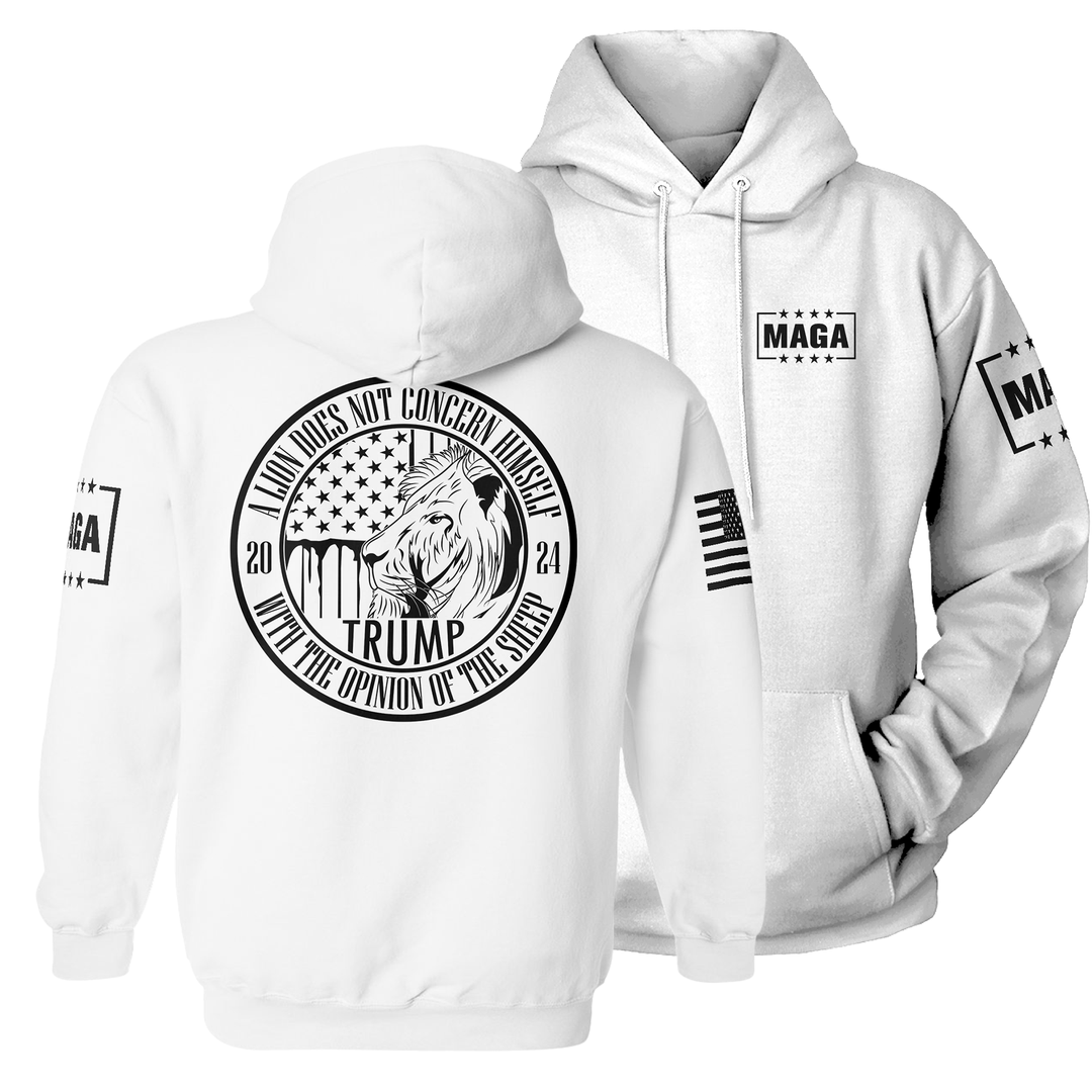 Hoodie / White / XS Trump 24 A Lion Does Not Concern Himself maga trump