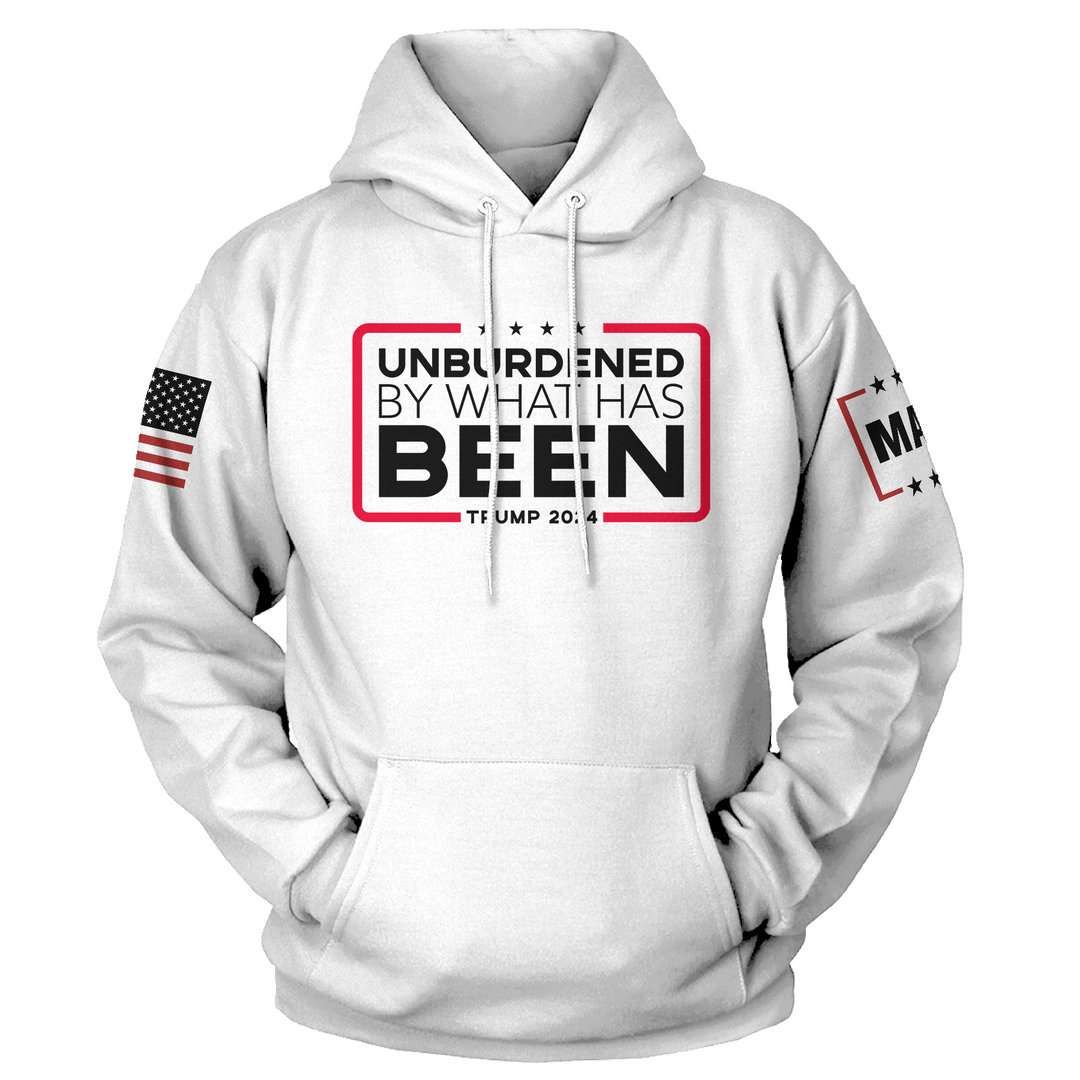 Hoodie / White / XS Unburdened by What Has Been maga trump