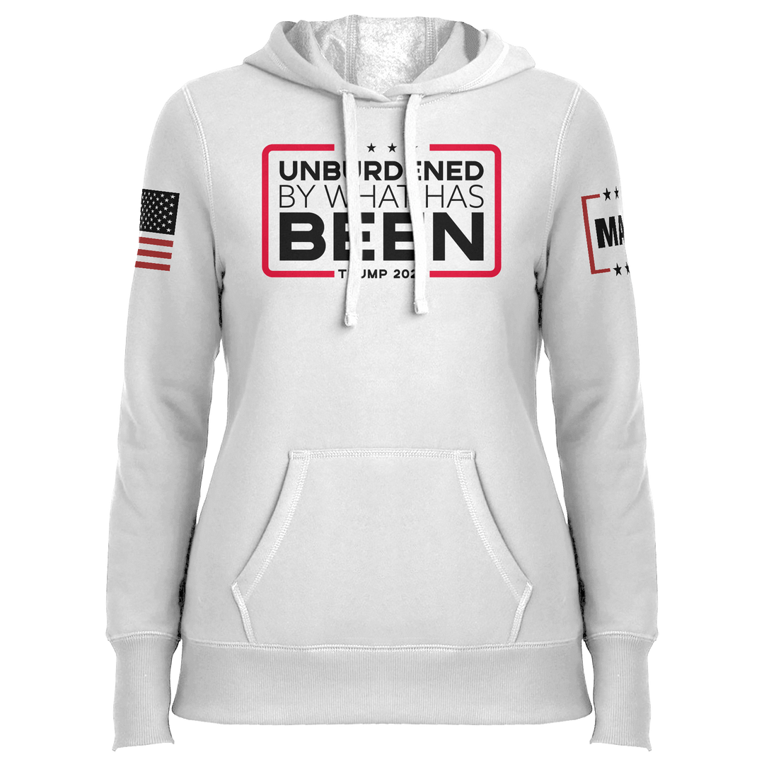 Ladies Hoodie / White / XS Unburdened by What Has Been Ladies maga trump