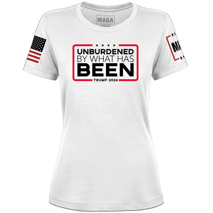 Ladies Tee / White / XS Unburdened by What Has Been Ladies maga trump