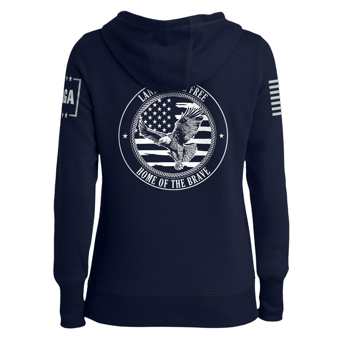 Land of the Free Home of the Brave Eagle Ladies Hoodie maga trump