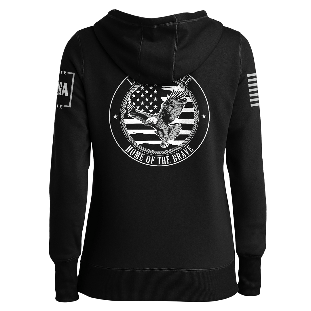 Land of the Free Home of the Brave Eagle Ladies Hoodie maga trump