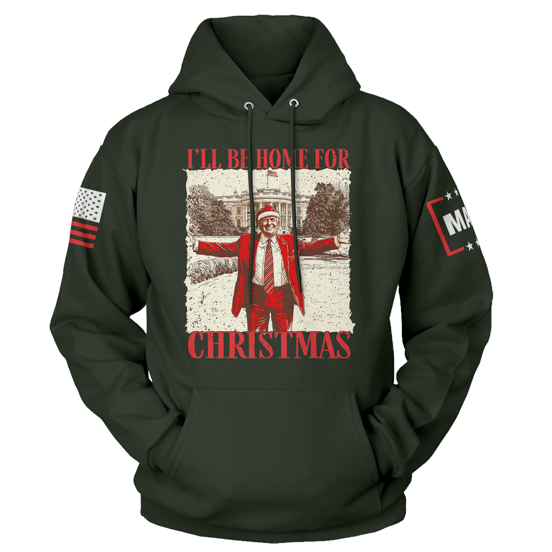 Men's Hoodie / Green / XS I'll be Home for Christmas 5 maga trump