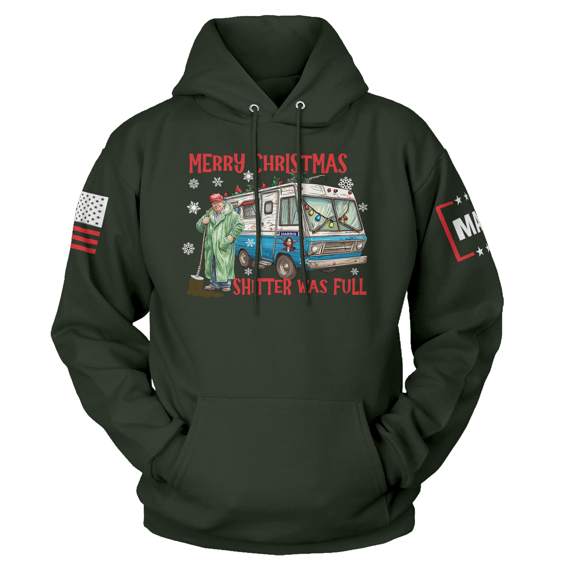 Men's Hoodie / Green / XS Merry Christmas Shitter was Full maga trump