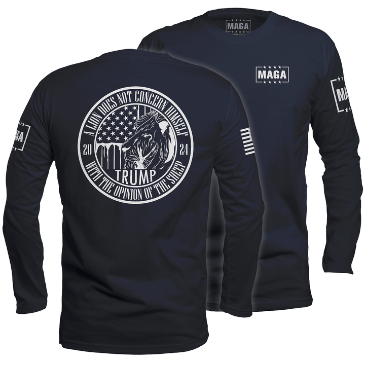 Men's Long Sleeve / Navy / S Trump 24 A Lion Does Not Concern Himself maga trump